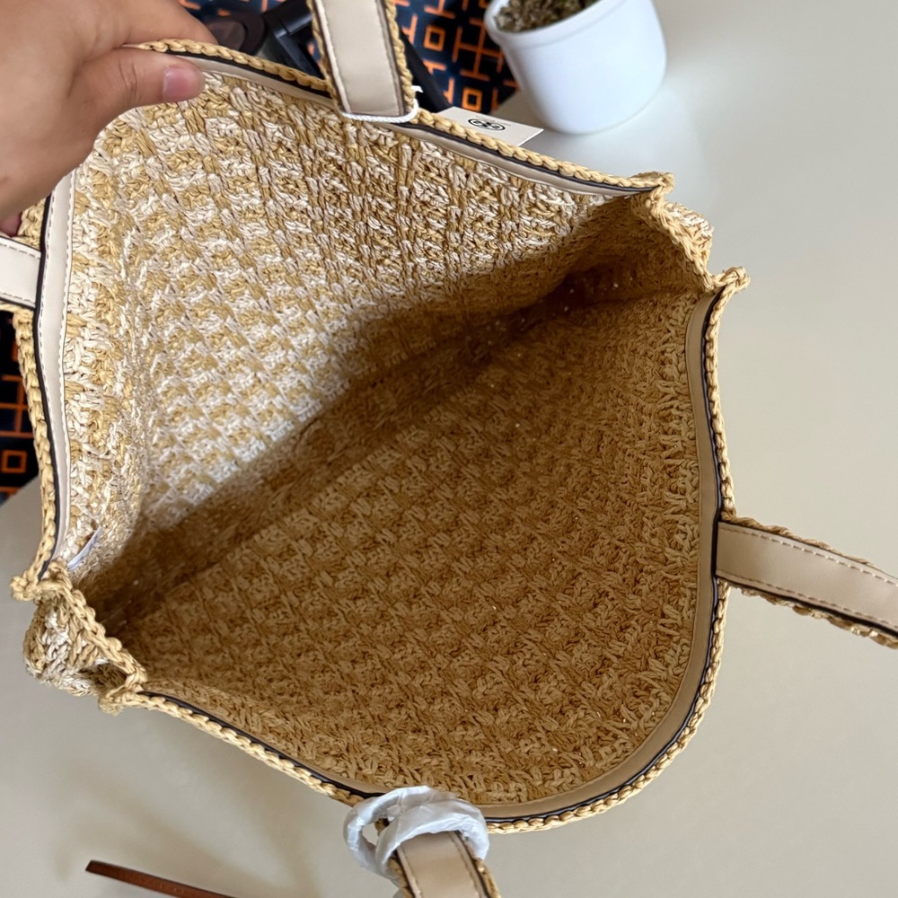 NWT , Tory Burch iced latte / pound cake straw Tote bag - Picture 9 of 12